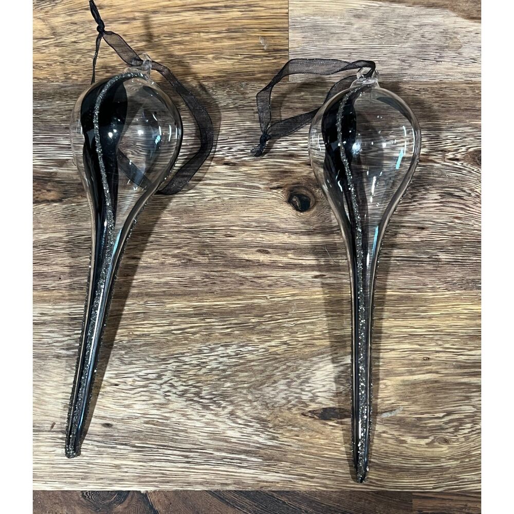 Hand Blown Glass Teardrop Ornaments Black Swirl Elegant Gothic Christmas Decor